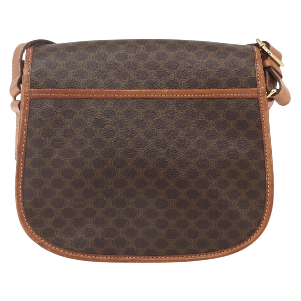 CELINE Macadam Canvas Shoulder Bag PVC Leather Brown Gold Auth 165760