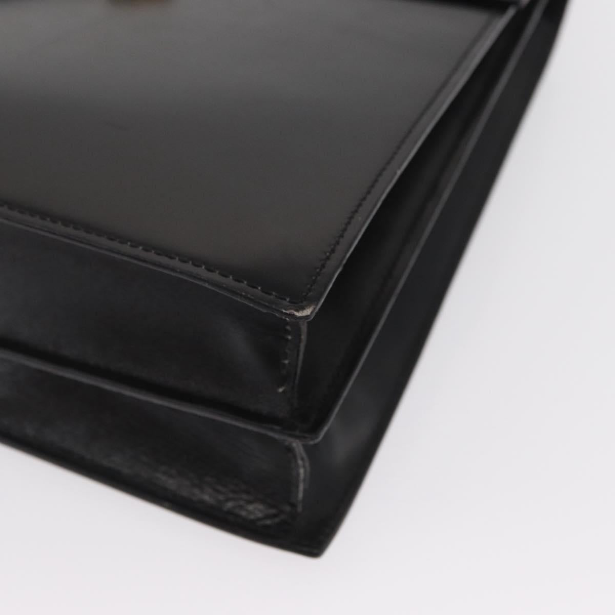 CELINE Hand Bag Leather Black Gold Auth 165770