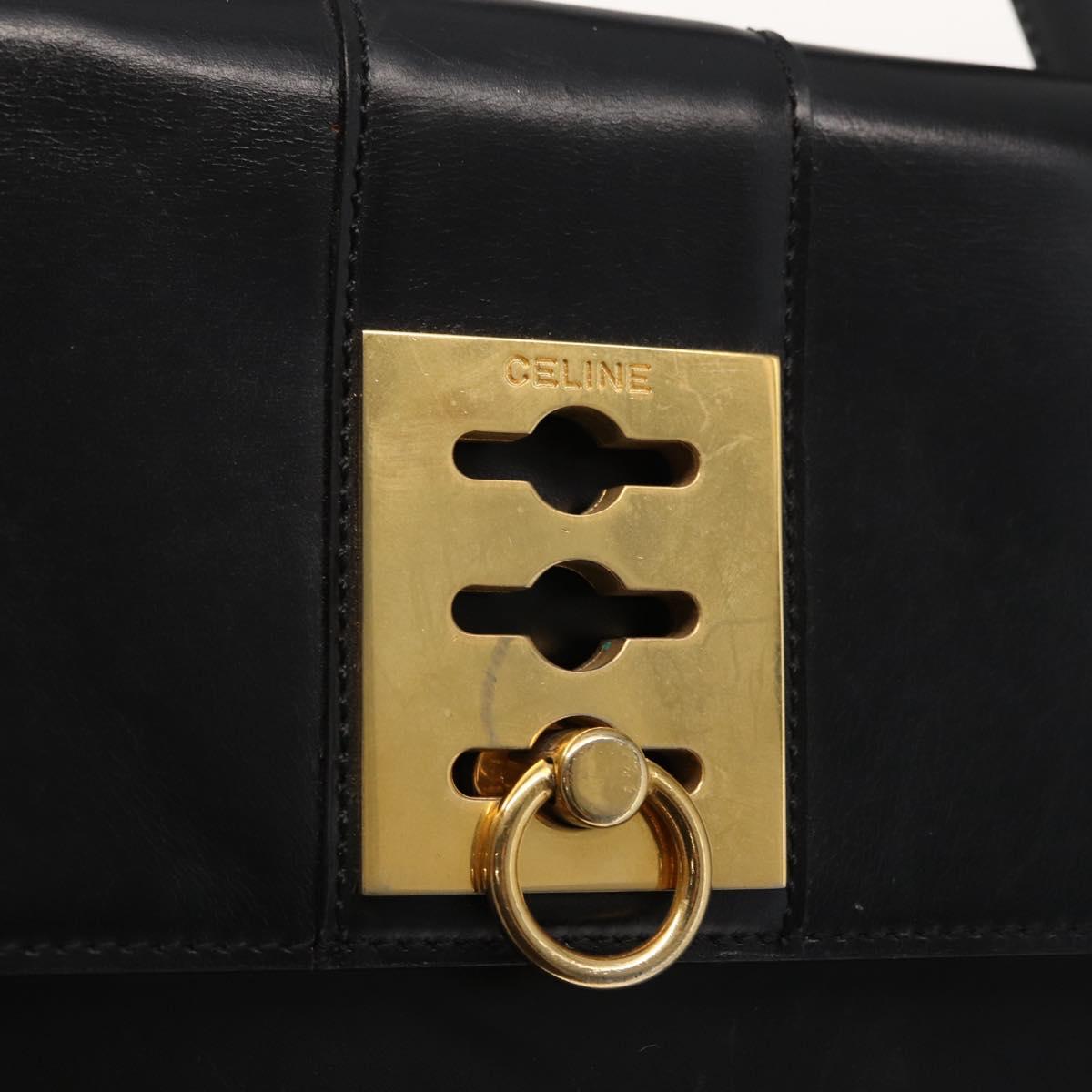 CELINE Hand Bag Leather Black Gold Auth 165770