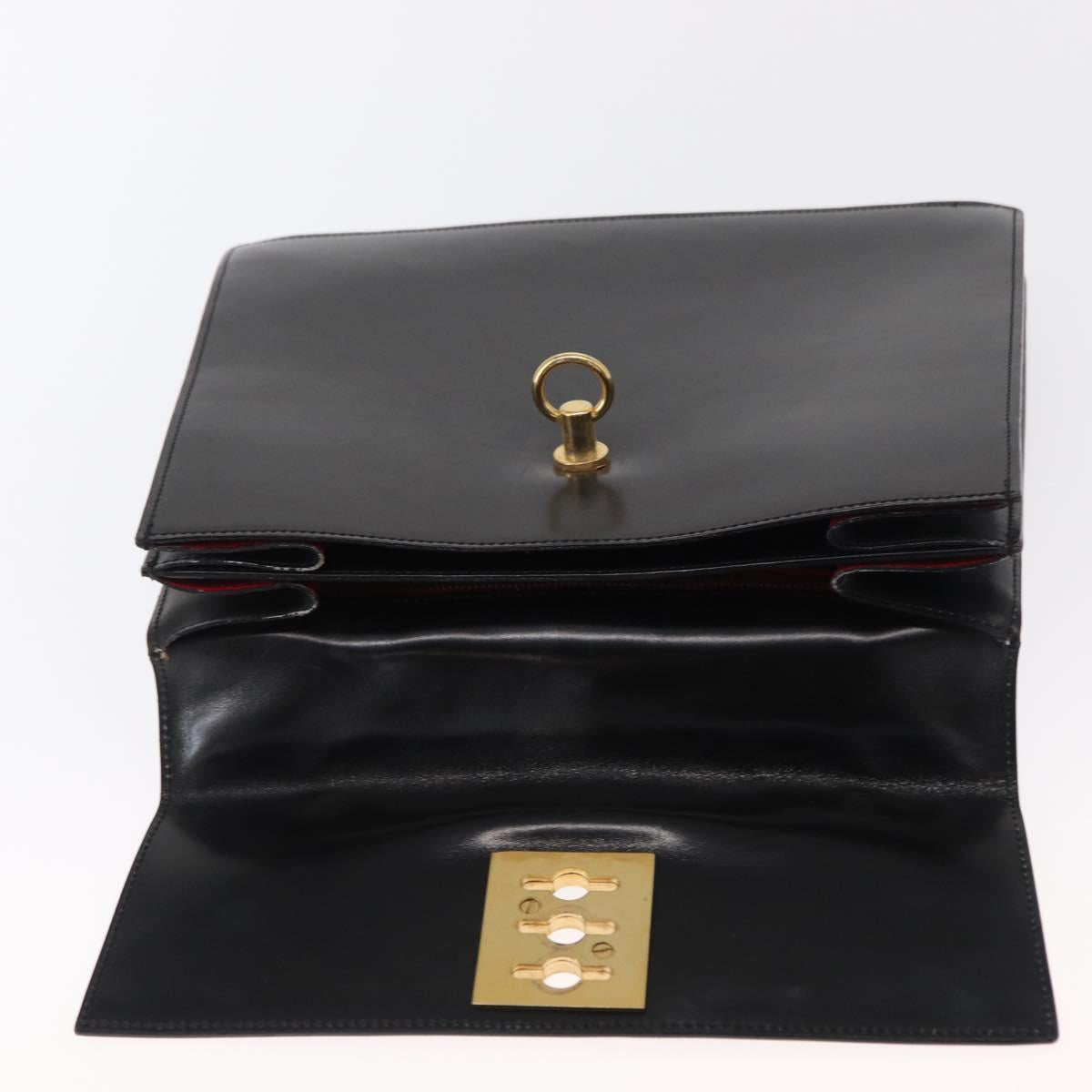CELINE Hand Bag Leather Black Gold Auth 165770