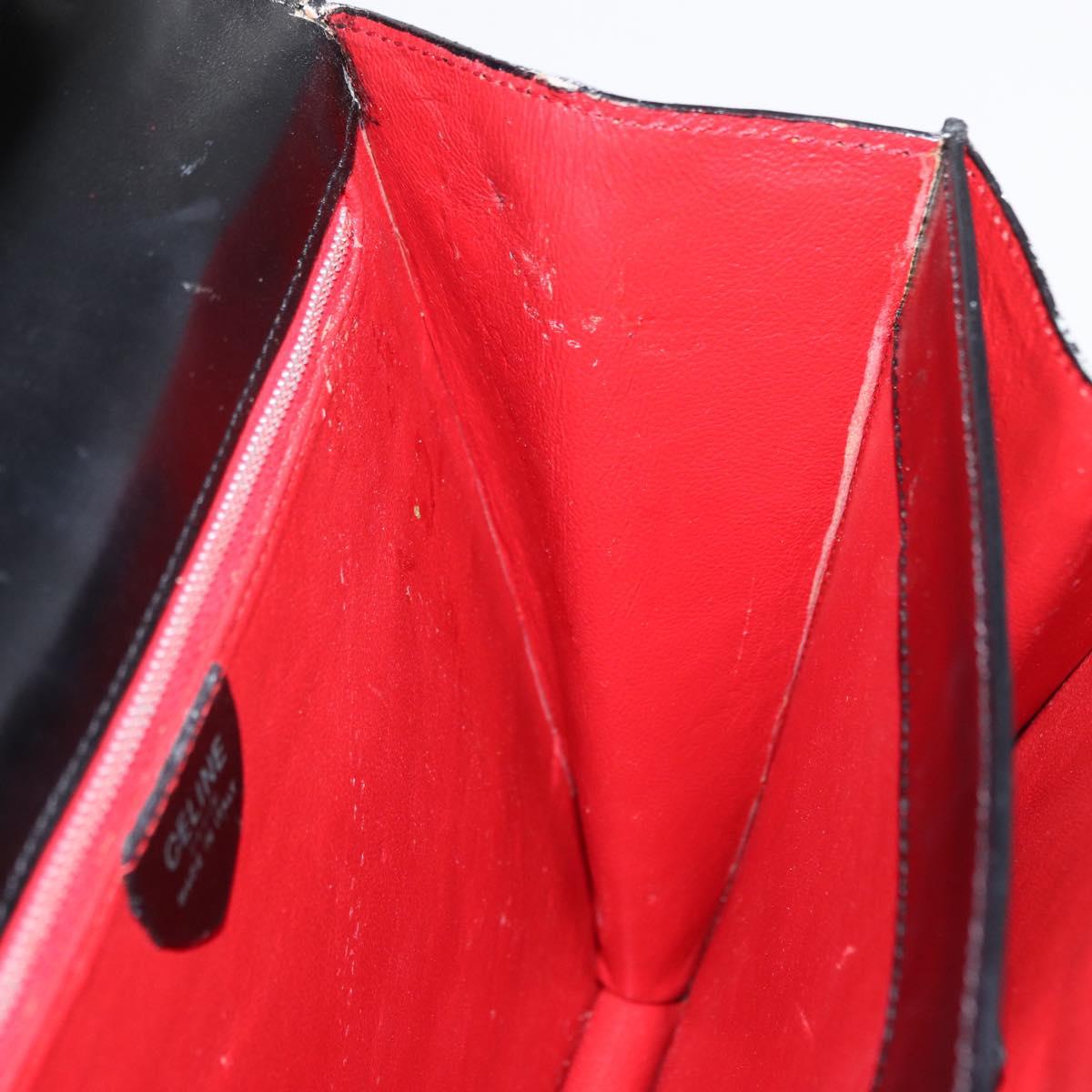 CELINE Hand Bag Leather Black Gold Auth 165770