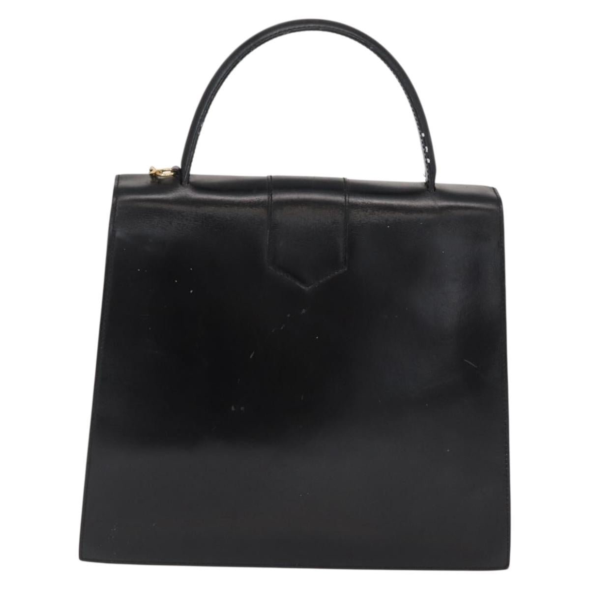 CELINE Hand Bag Leather Black Gold Auth 165770