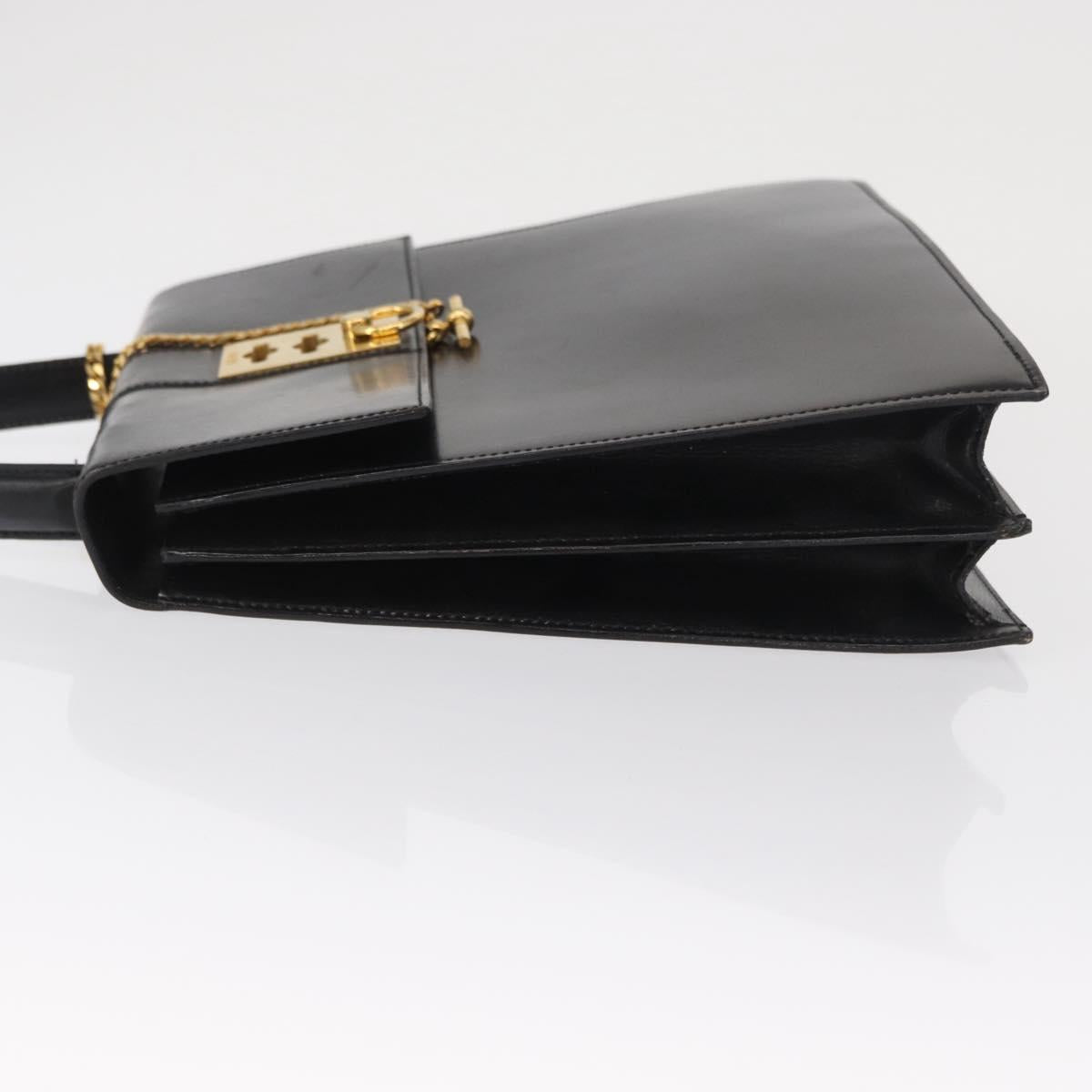 CELINE Hand Bag Leather Black Gold Auth 165770