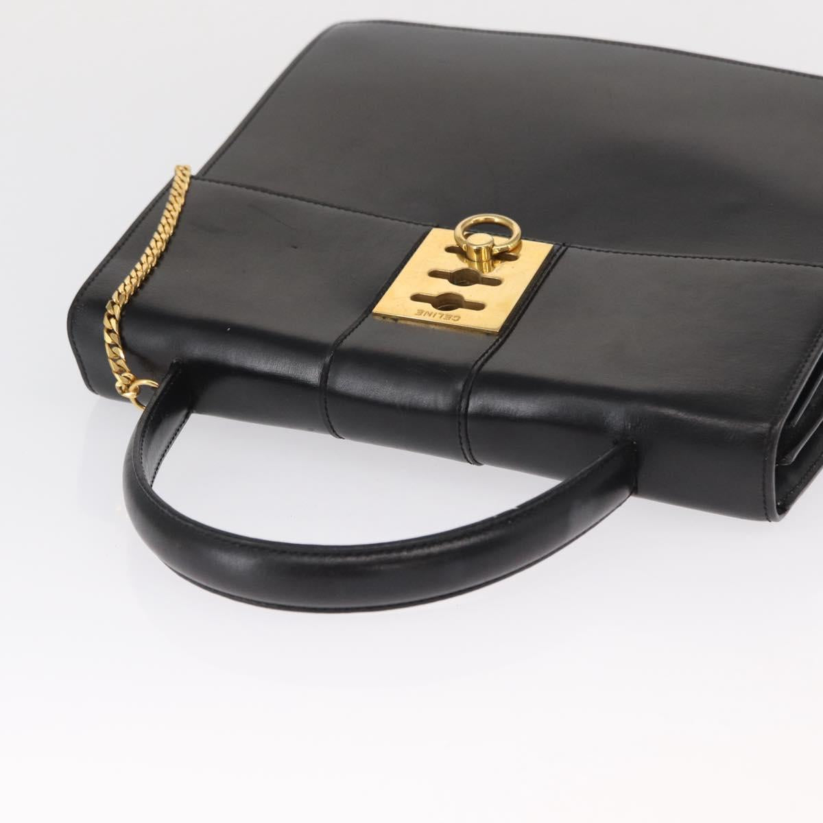 CELINE Hand Bag Leather Black Gold Auth 165770