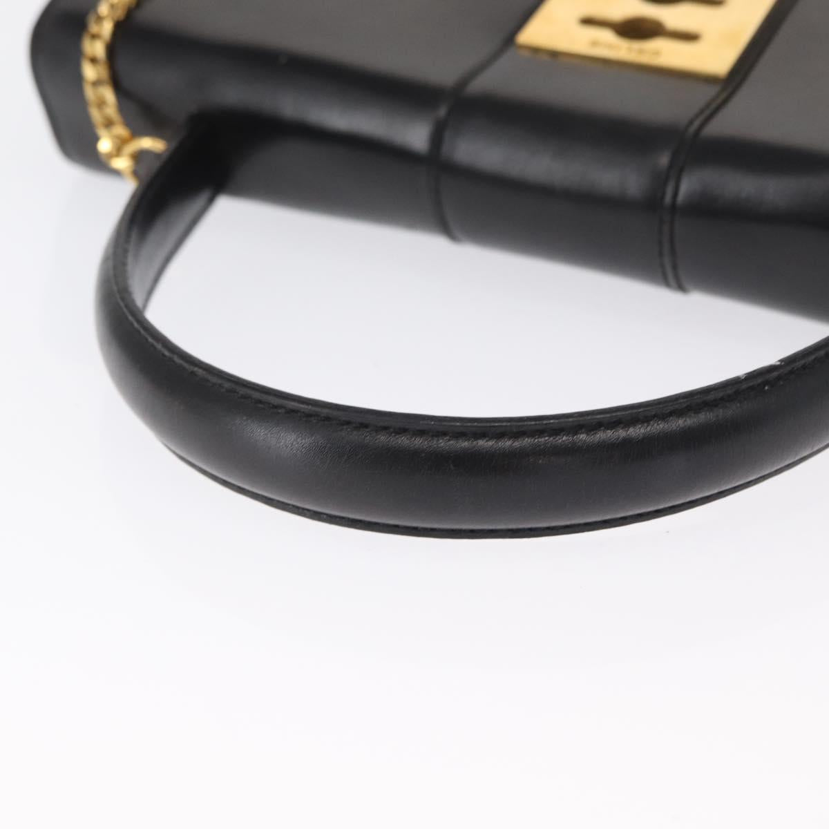 CELINE Hand Bag Leather Black Gold Auth 165770