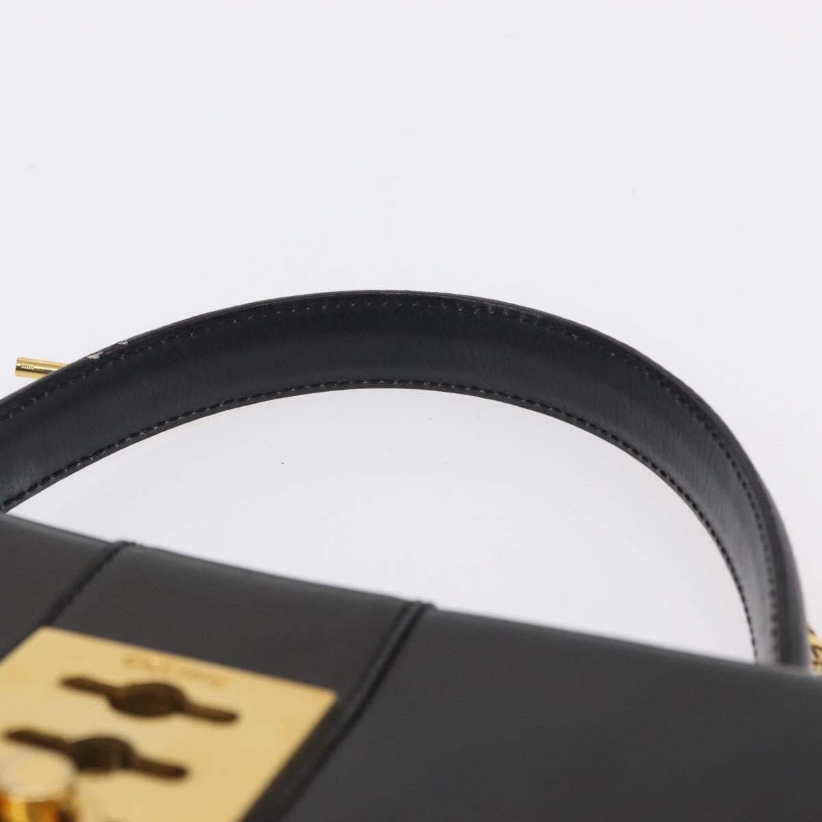 CELINE Hand Bag Leather Black Gold Auth 165770