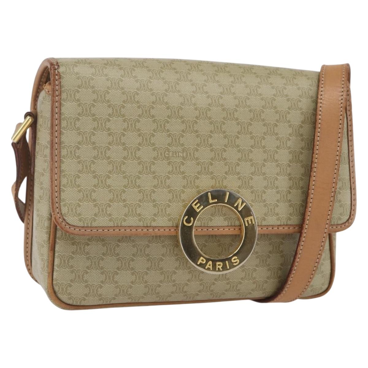 CELINE Macadam Canvas Circle Shoulder Bag PVC Beige Gold Auth 165774