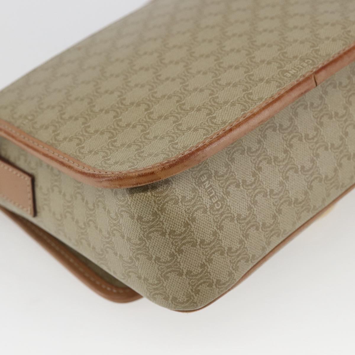 CELINE Macadam Canvas Circle Shoulder Bag PVC Beige Gold Auth 165774