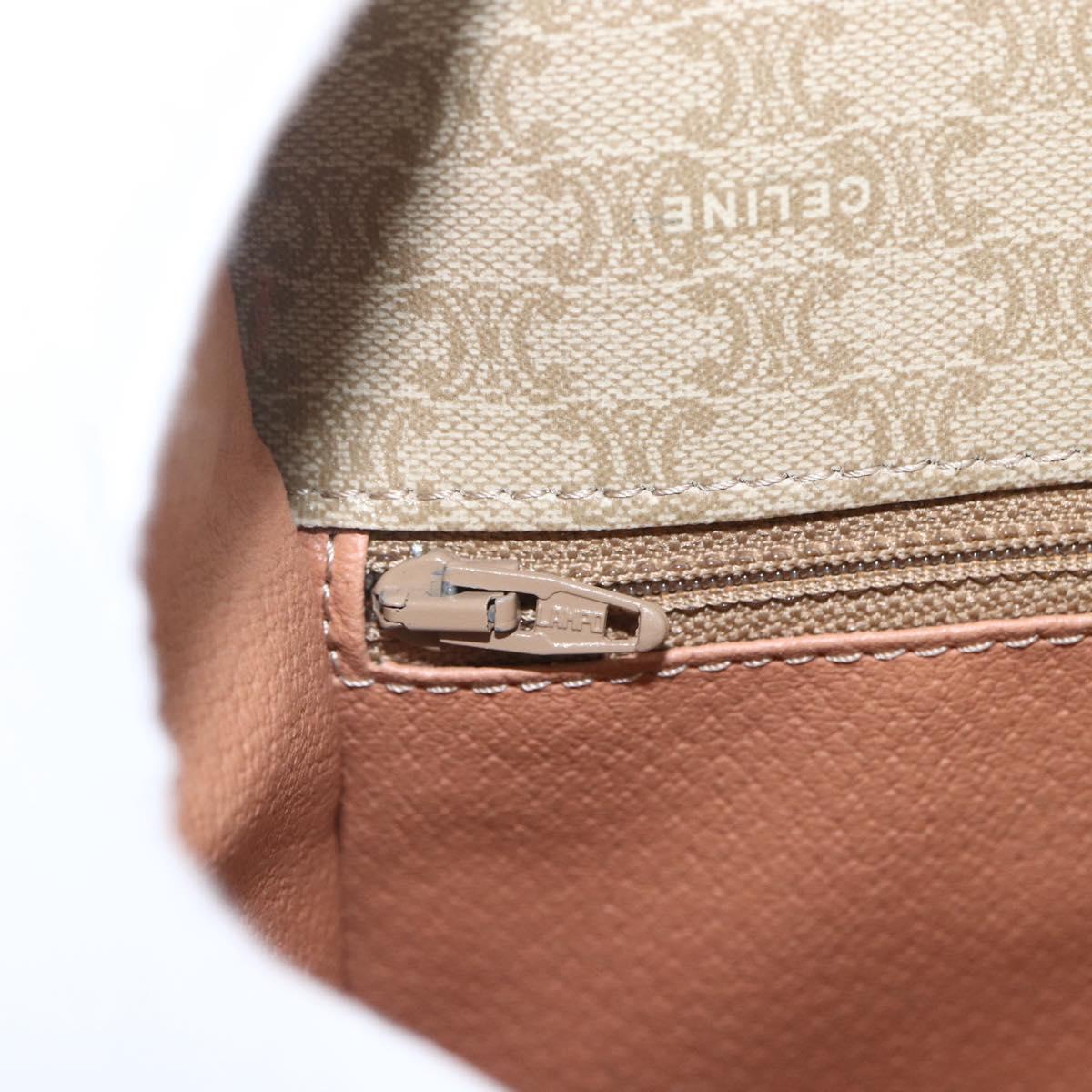 CELINE Macadam Canvas Circle Shoulder Bag PVC Beige Gold Auth 165774