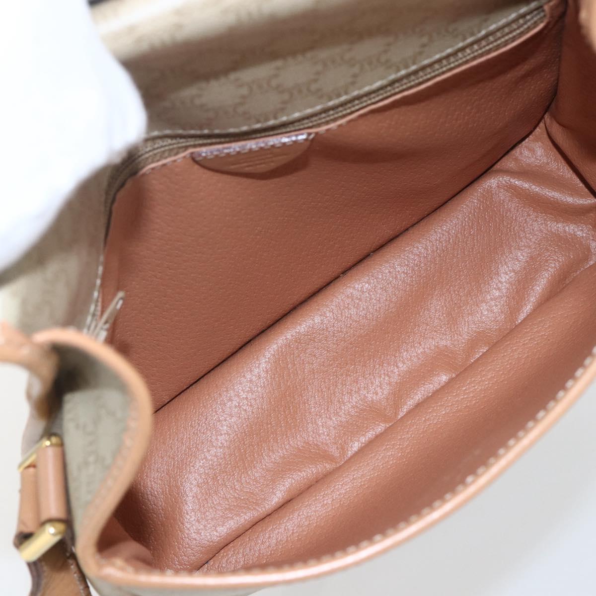 CELINE Macadam Canvas Circle Shoulder Bag PVC Beige Gold Auth 165774
