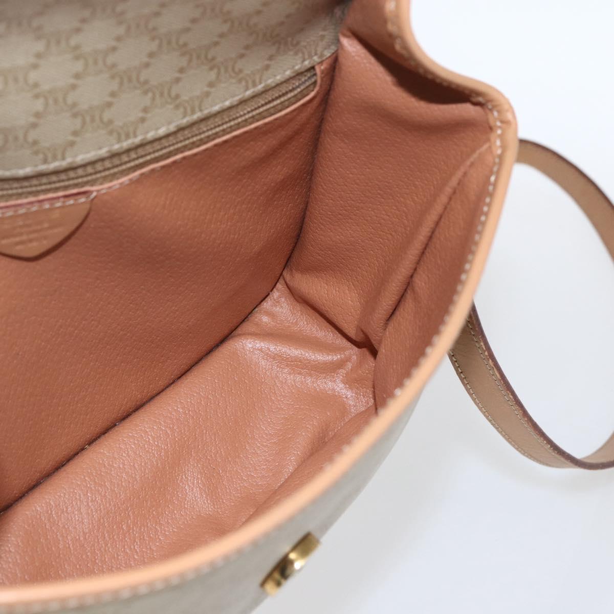 CELINE Macadam Canvas Circle Shoulder Bag PVC Beige Gold Auth 165774