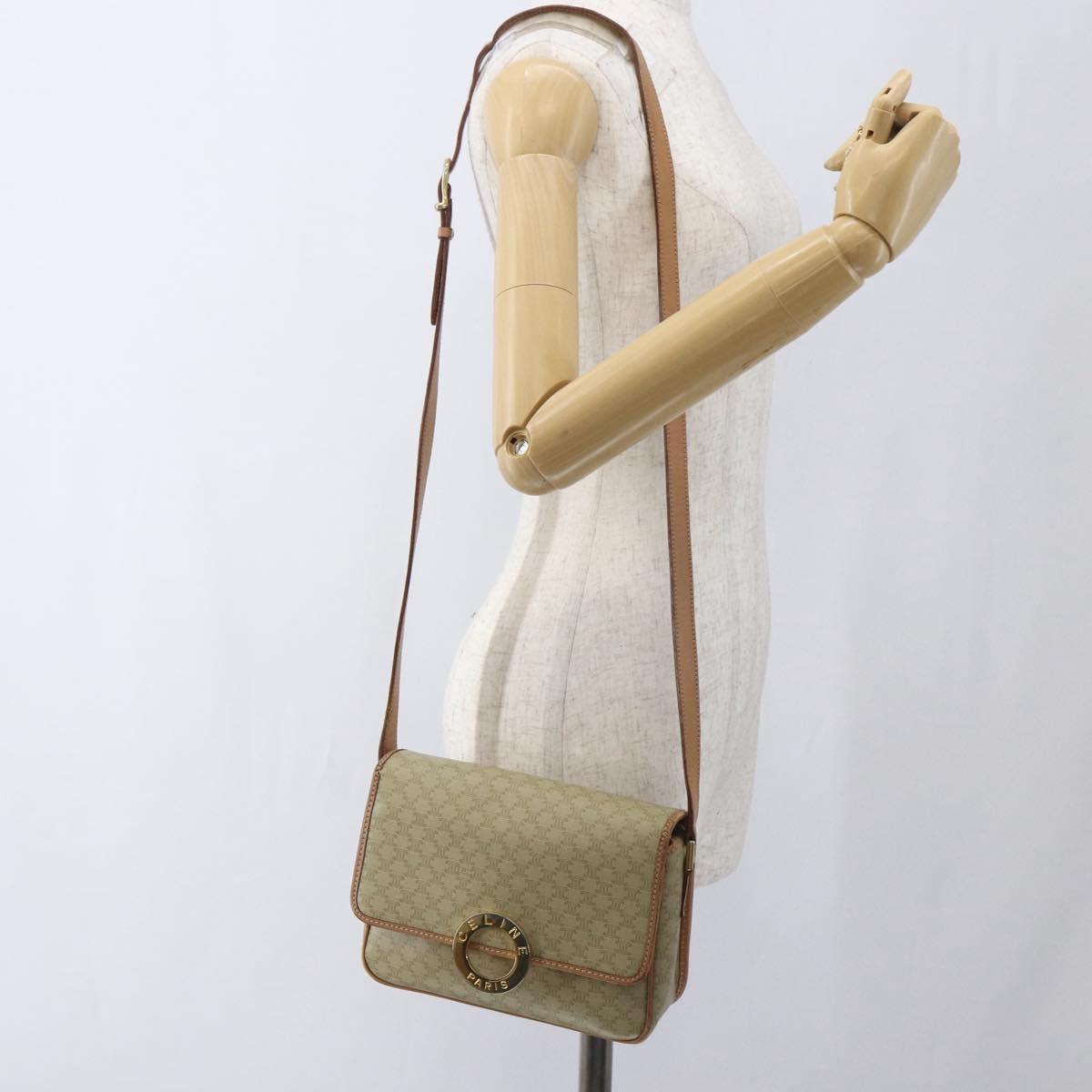 CELINE Macadam Canvas Circle Shoulder Bag PVC Beige Gold Auth 165774