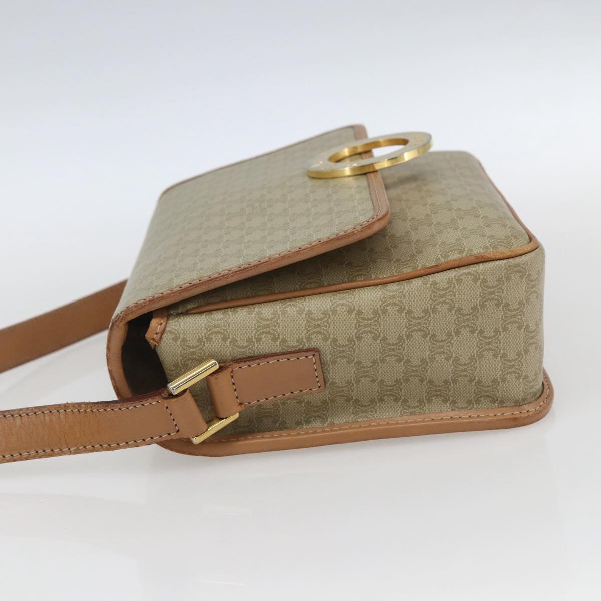 CELINE Macadam Canvas Circle Shoulder Bag PVC Beige Gold Auth 165774