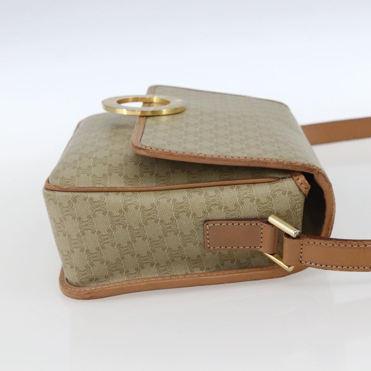 CELINE Macadam Canvas Circle Shoulder Bag PVC Beige Gold Auth 165774