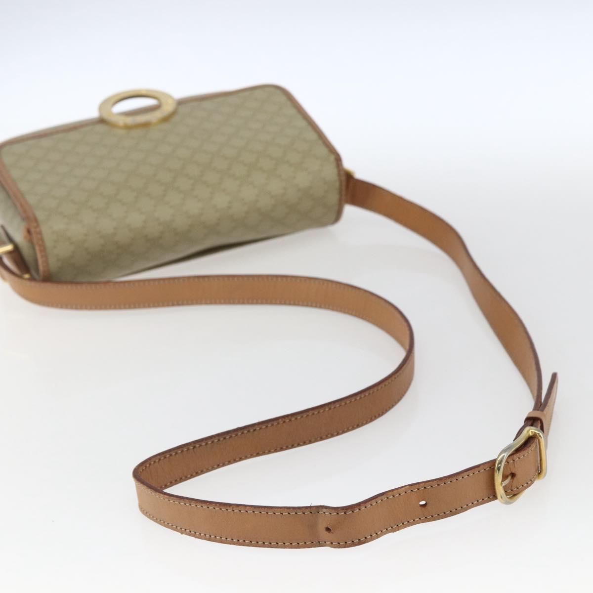 CELINE Macadam Canvas Circle Shoulder Bag PVC Beige Gold Auth 165774