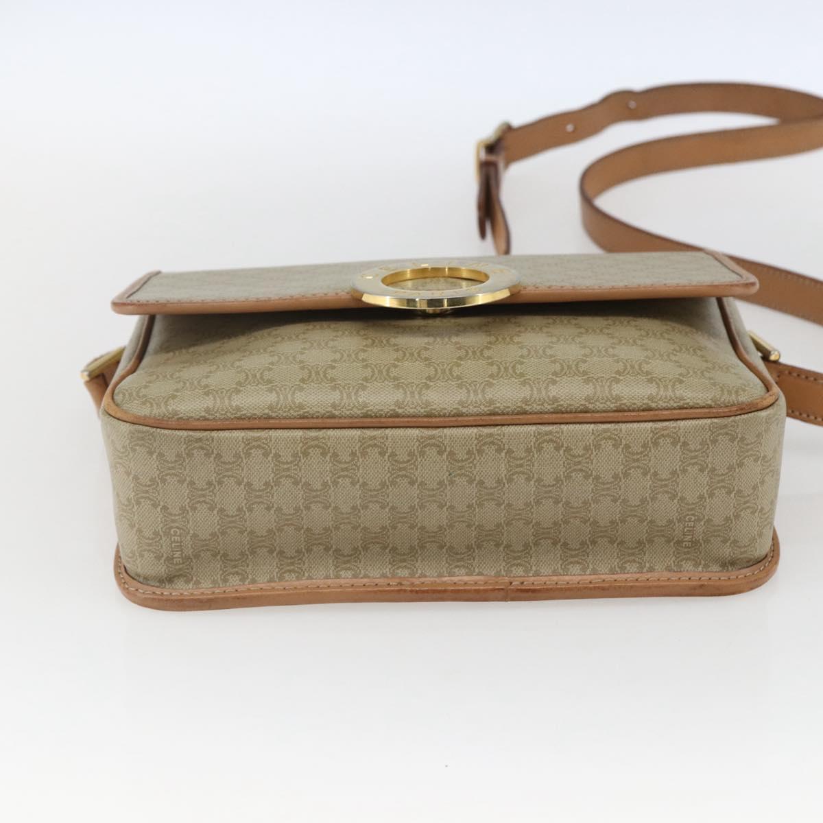 CELINE Macadam Canvas Circle Shoulder Bag PVC Beige Gold Auth 165774