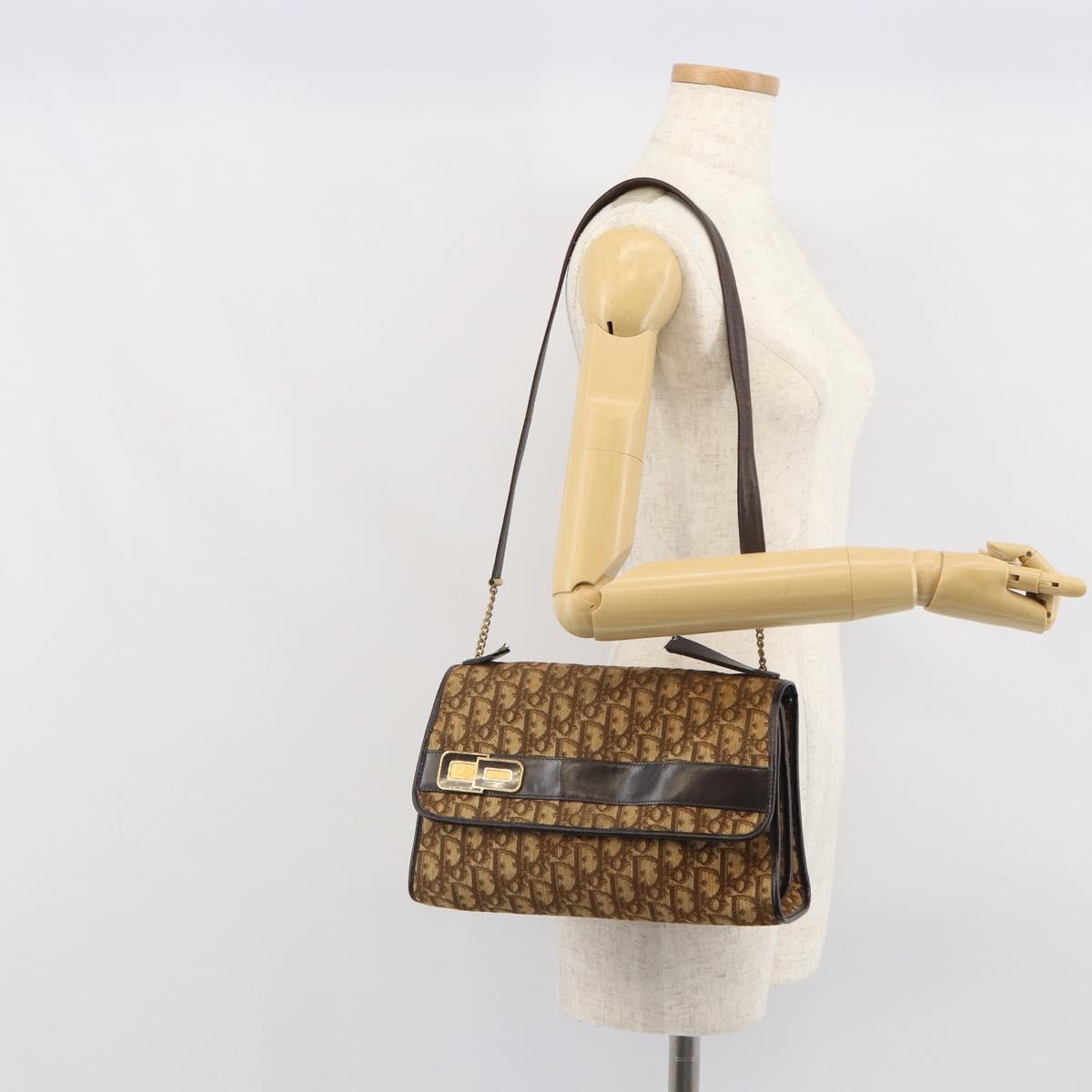 Christian Dior Trotter Canvas Romantic Hand Bag 2way Beige Gold Auth 165776