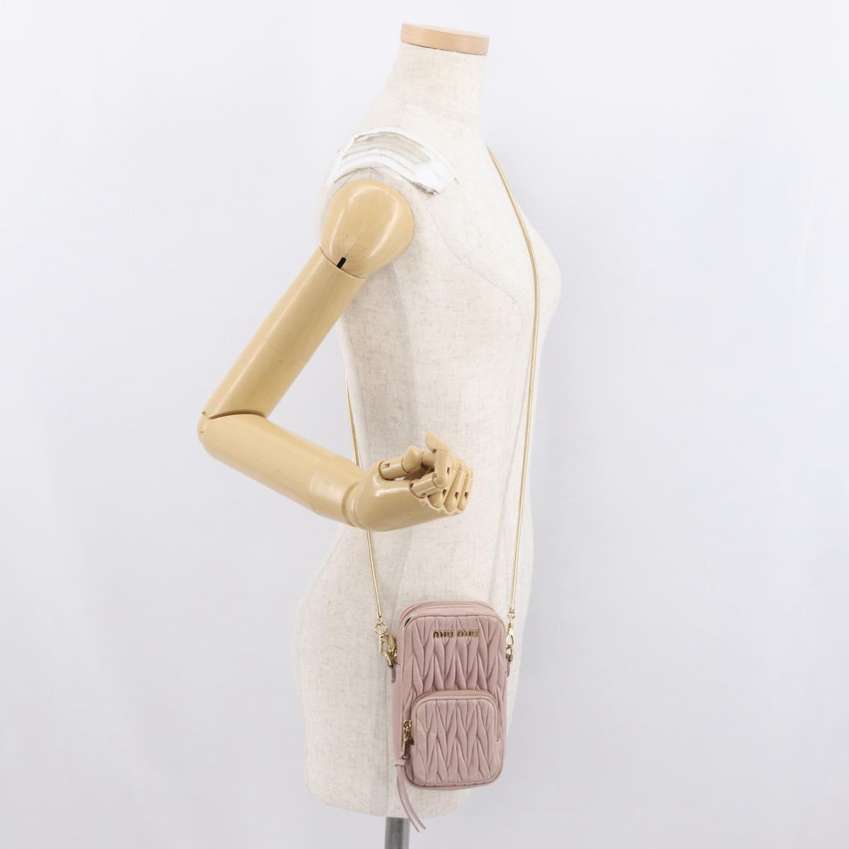 Miu Miu Matelasse Pouch Chain Shoulder Bag Leather Pink Gold Auth 165800