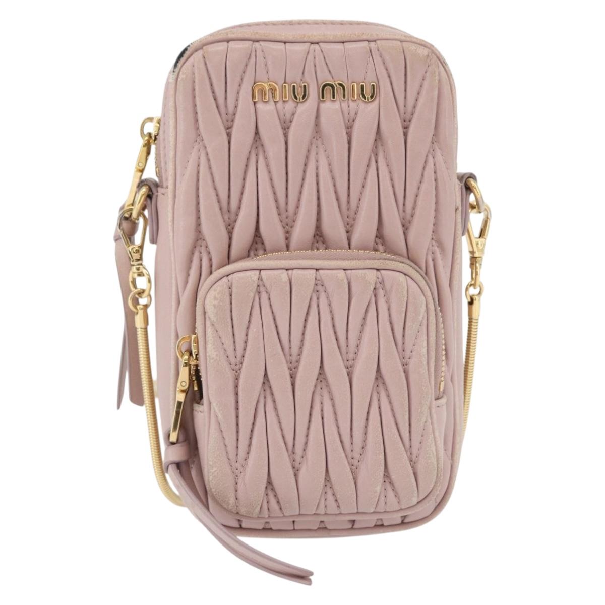 Miu Miu Matelasse Pouch Chain Shoulder Bag Leather Pink Gold Auth 165800