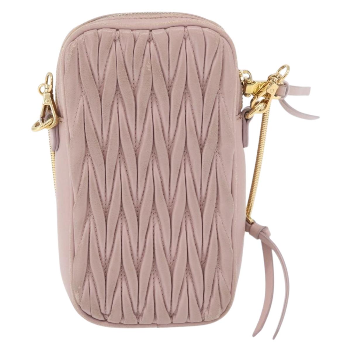 Miu Miu Matelasse Pouch Chain Shoulder Bag Leather Pink Gold Auth 165800
