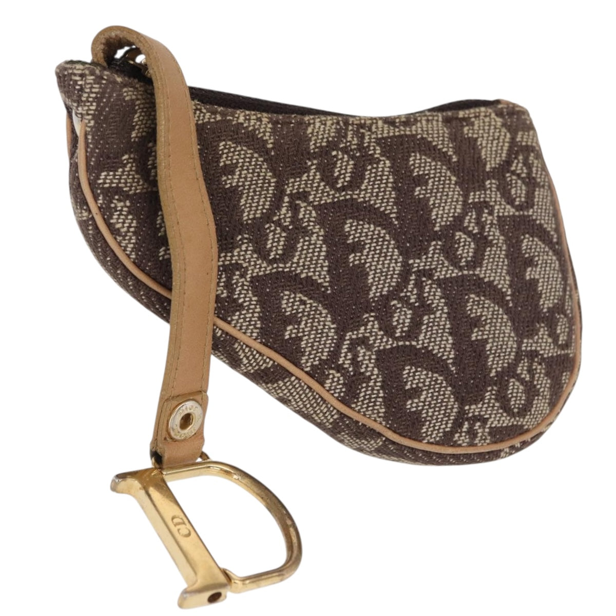 Christian Dior Trotter Canvas Saddle Coin Purse Beige Auth 165825