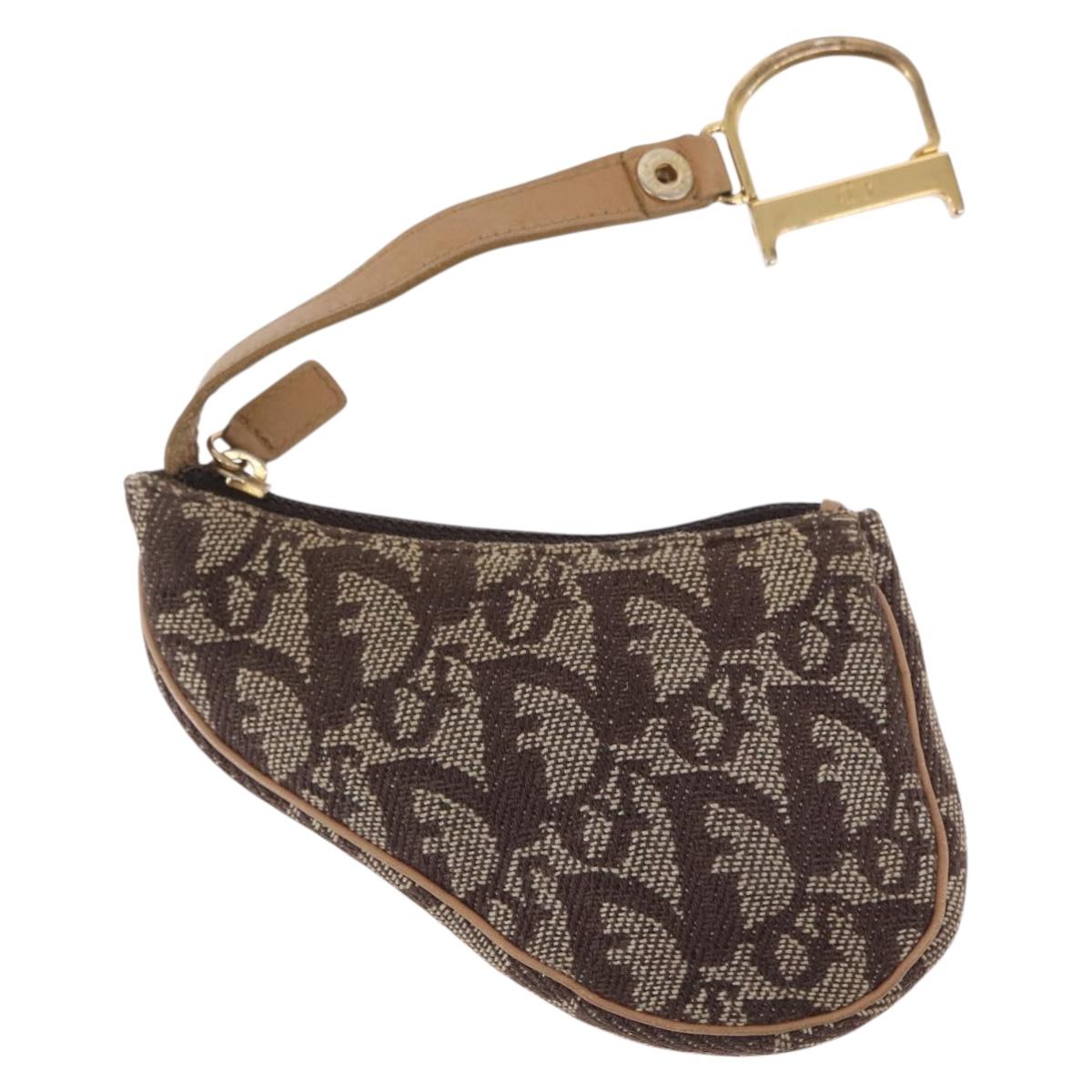 Christian Dior Trotter Canvas Saddle Coin Purse Beige Auth 165825
