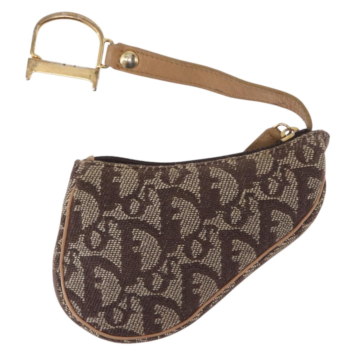 Christian Dior Trotter Canvas Saddle Coin Purse Beige Auth 165825