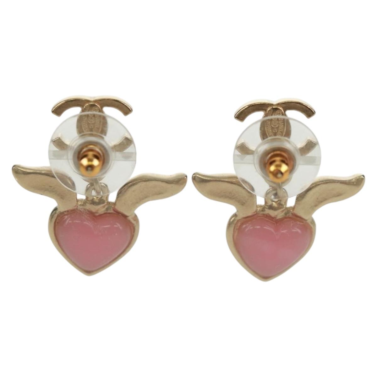 CHANEL COCO Mark Swing Heart Pierce metal Pink CC Auth 165836V