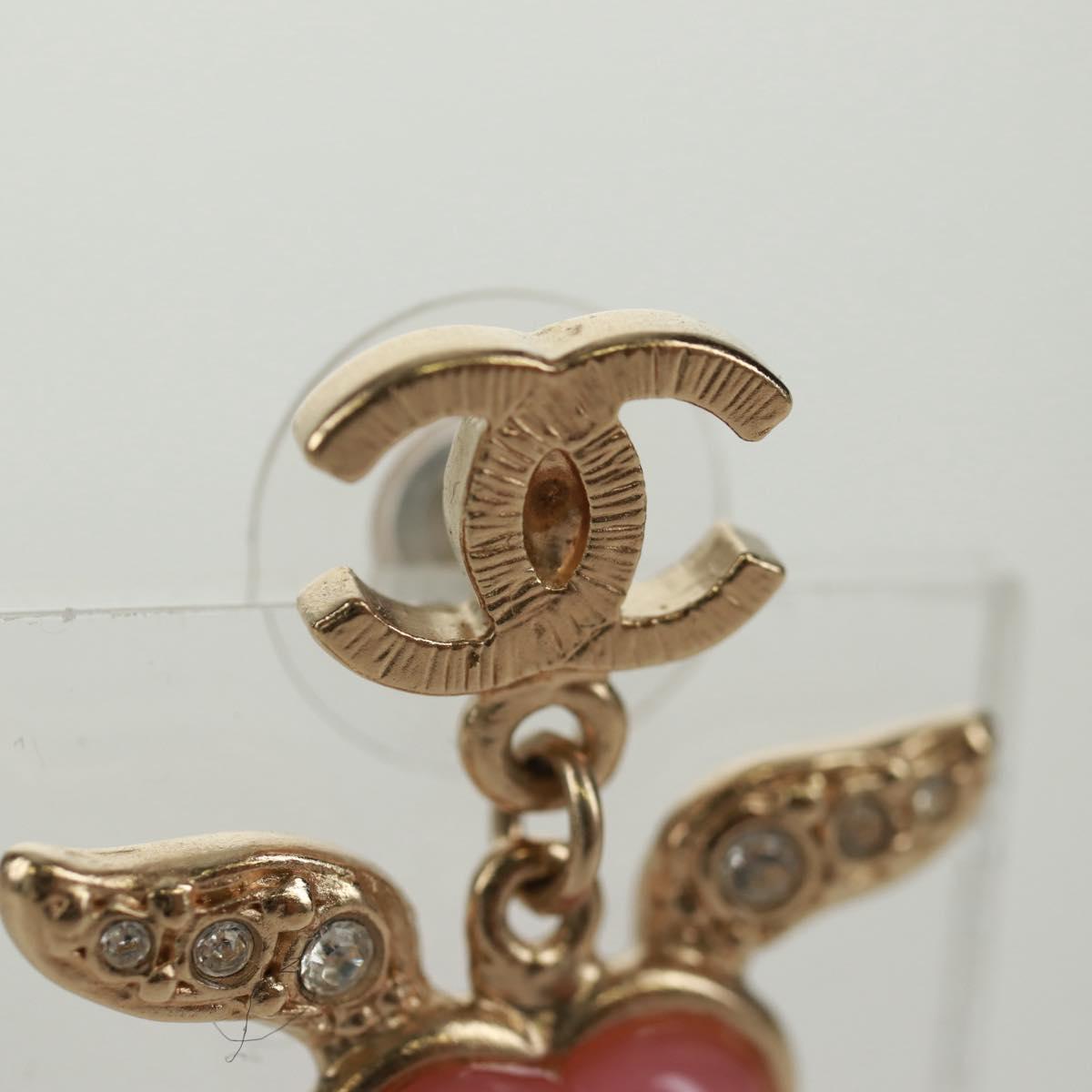 CHANEL COCO Mark Swing Heart Pierce metal Pink CC Auth 165836V