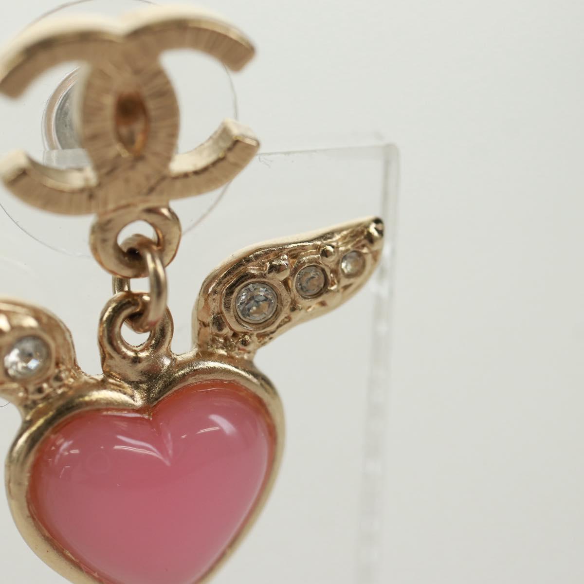 CHANEL COCO Mark Swing Heart Pierce metal Pink CC Auth 165836V
