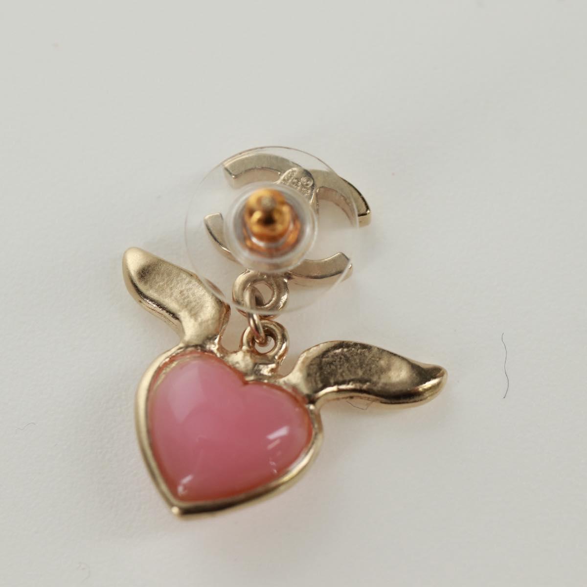 CHANEL COCO Mark Swing Heart Pierce metal Pink CC Auth 165836V
