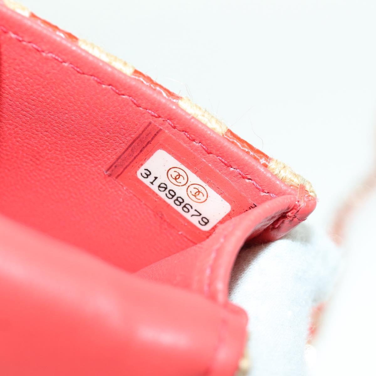 CHANEL AirPods Case Neck Pouch Raffia Red Gold CC Auth 165839SAM