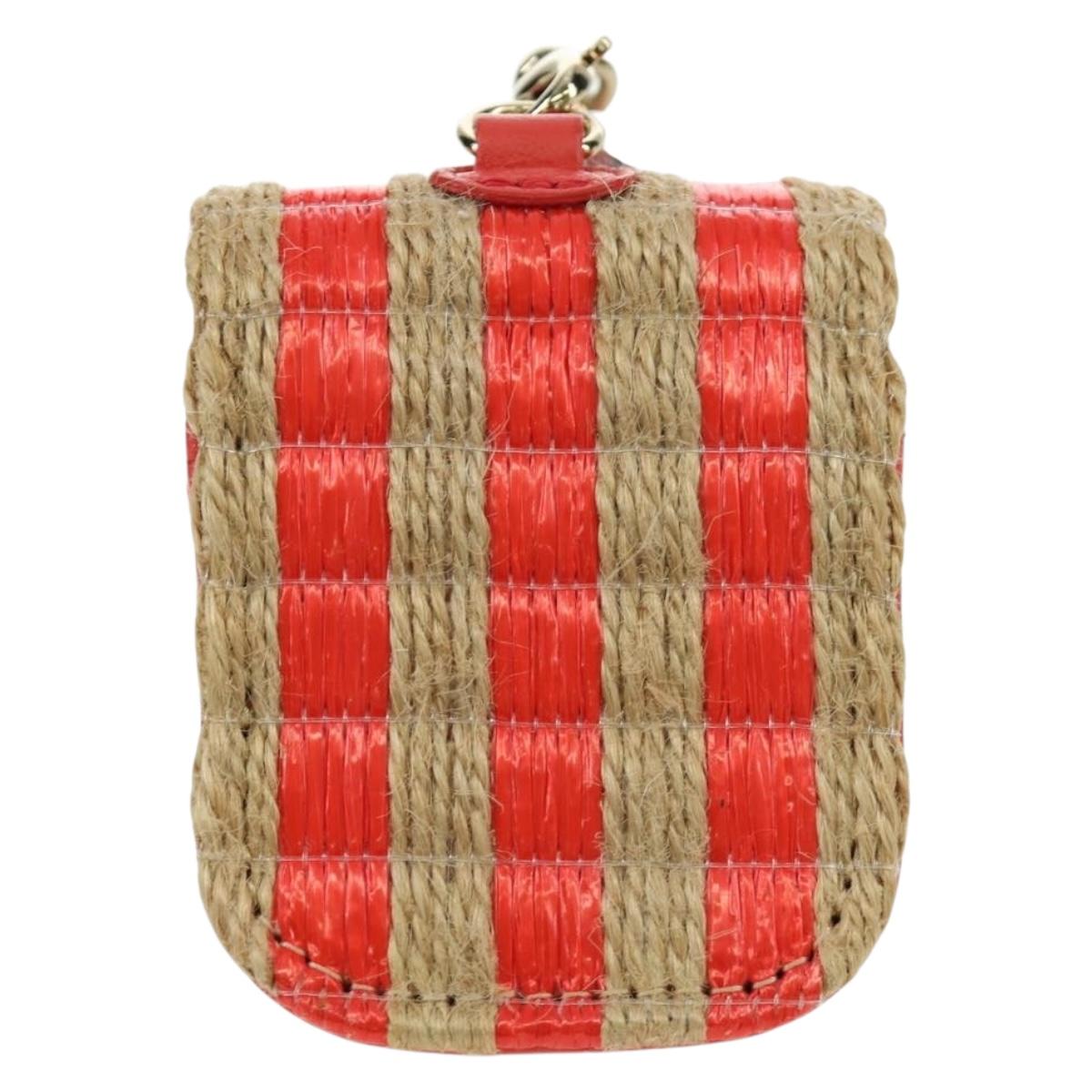 CHANEL AirPods Case Neck Pouch Raffia Red Gold CC Auth 165839SAM