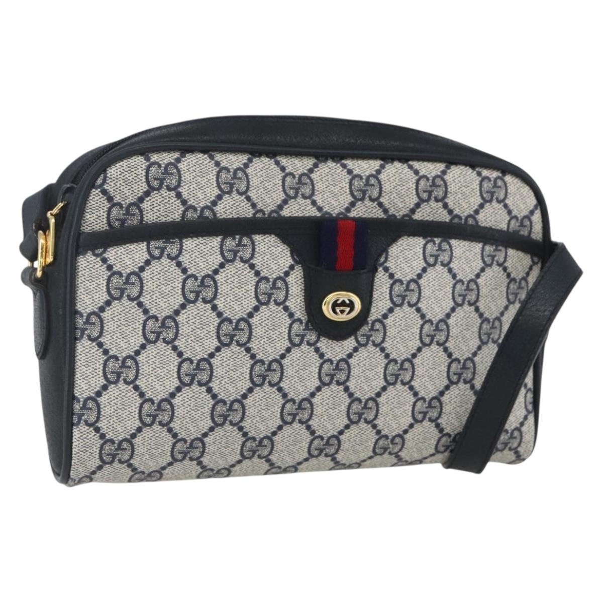GUCCI GG Supreme Web Sherry Line Bag PVC Navy Gold 116 02 089 Auth 165855