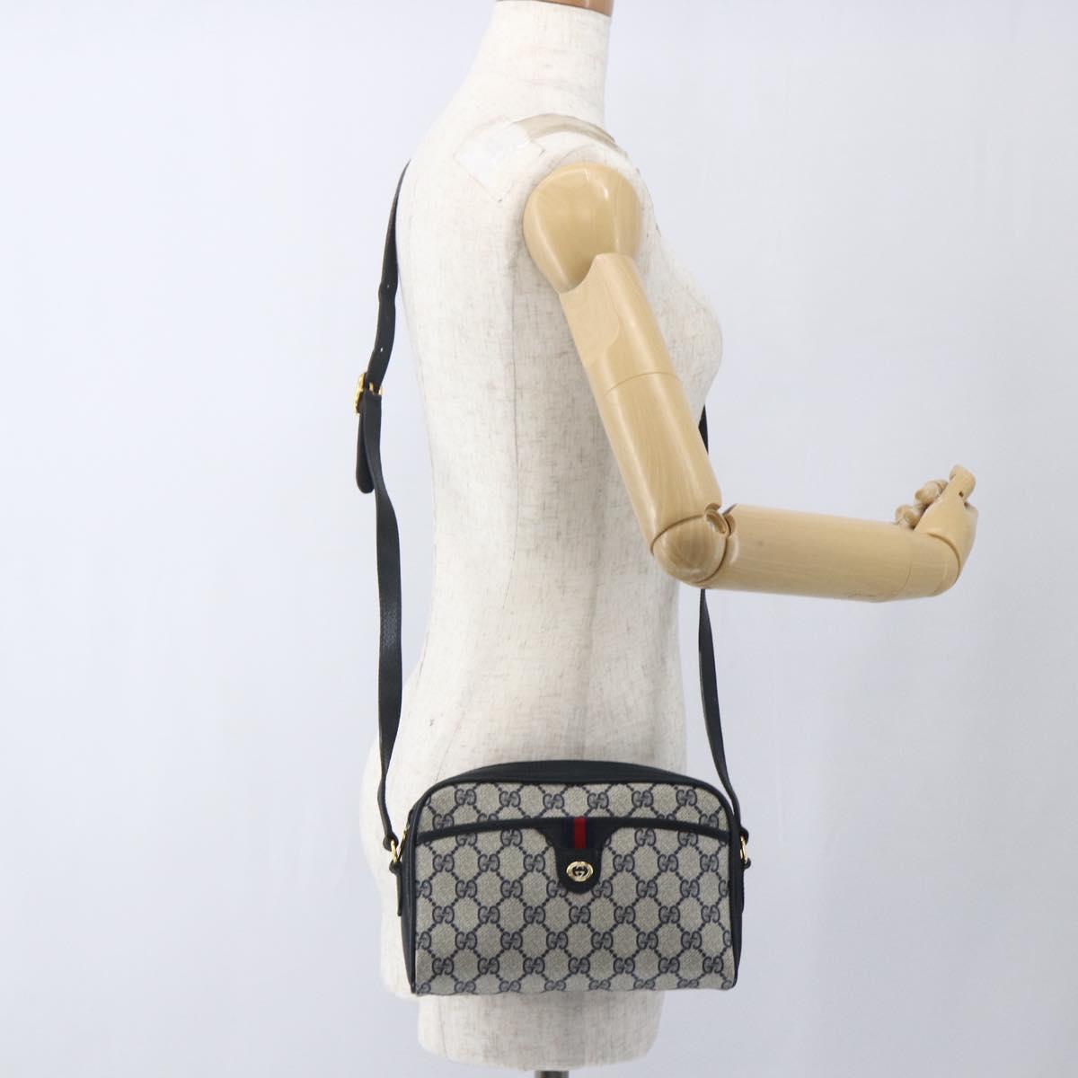 GUCCI GG Supreme Web Sherry Line Bag PVC Navy Gold 116 02 089 Auth 165855