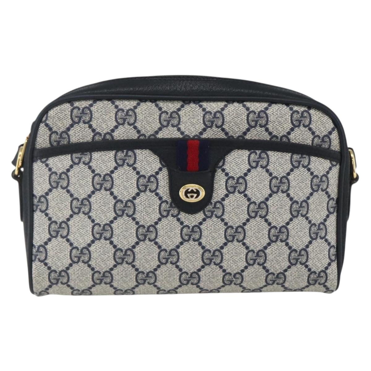 GUCCI GG Supreme Web Sherry Line Bag PVC Navy Gold 116 02 089 Auth 165855