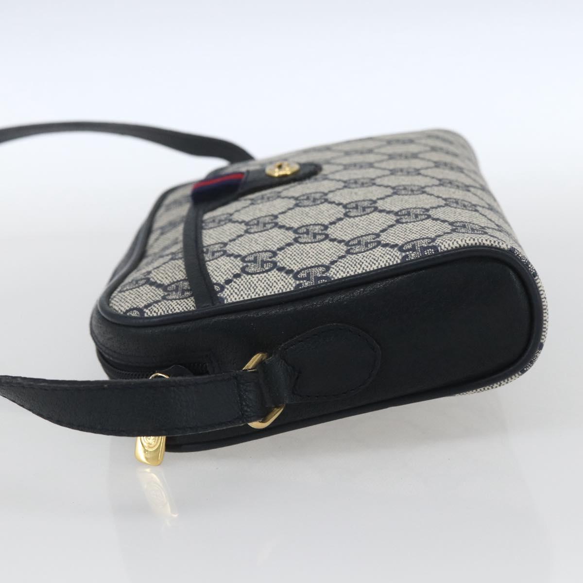 GUCCI GG Supreme Web Sherry Line Bag PVC Navy Gold 116 02 089 Auth 165855
