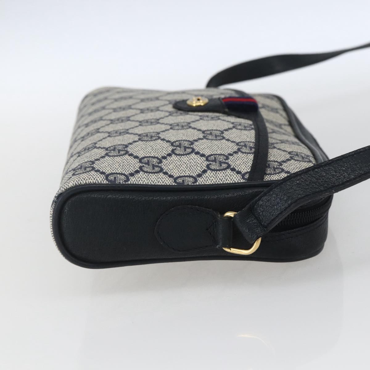 GUCCI GG Supreme Web Sherry Line Bag PVC Navy Gold 116 02 089 Auth 165855