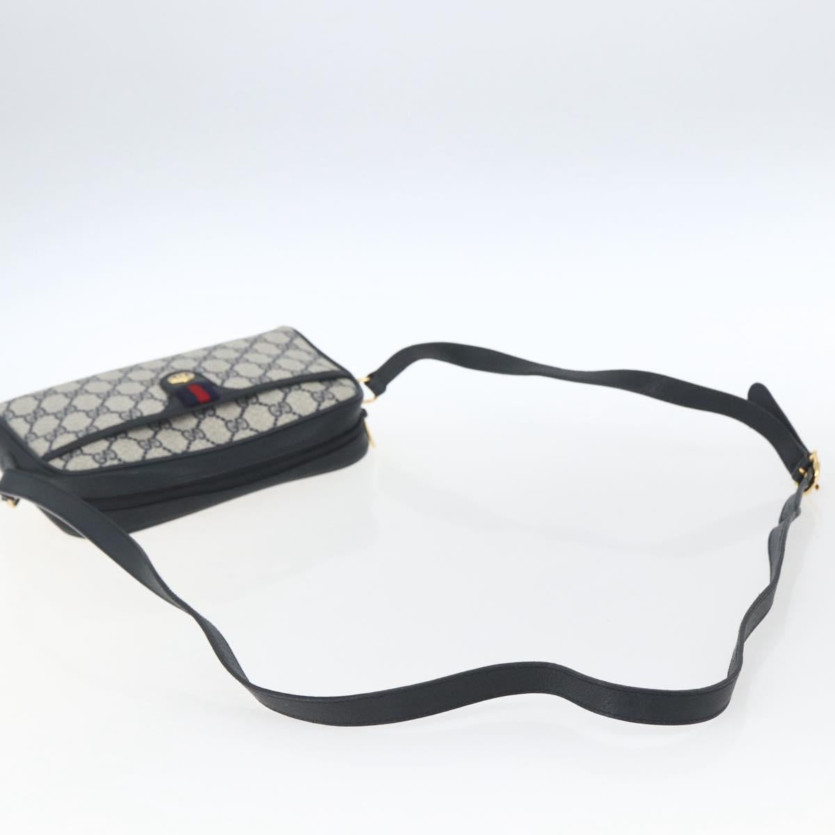 GUCCI GG Supreme Web Sherry Line Bag PVC Navy Gold 116 02 089 Auth 165855
