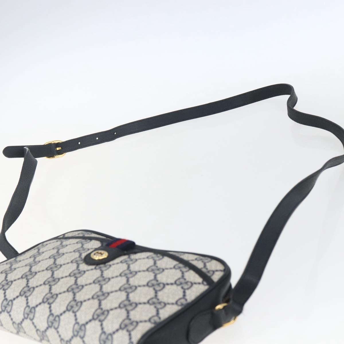 GUCCI GG Supreme Web Sherry Line Bag PVC Navy Gold 116 02 089 Auth 165855