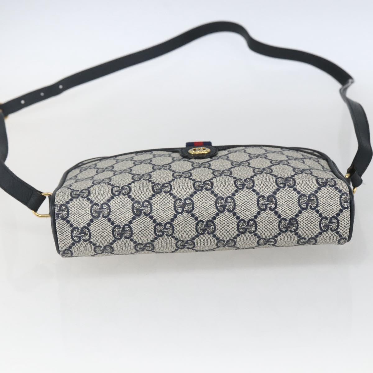 GUCCI GG Supreme Web Sherry Line Bag PVC Navy Gold 116 02 089 Auth 165855