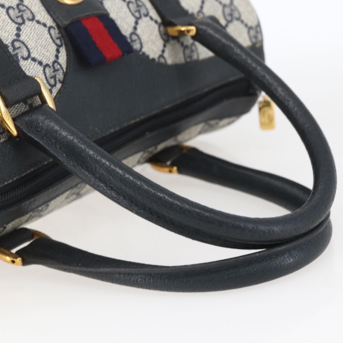 GUCCI GG Supreme Sherry Line Boston Bag PVC Navy Gold 40 02 006 Auth 165856