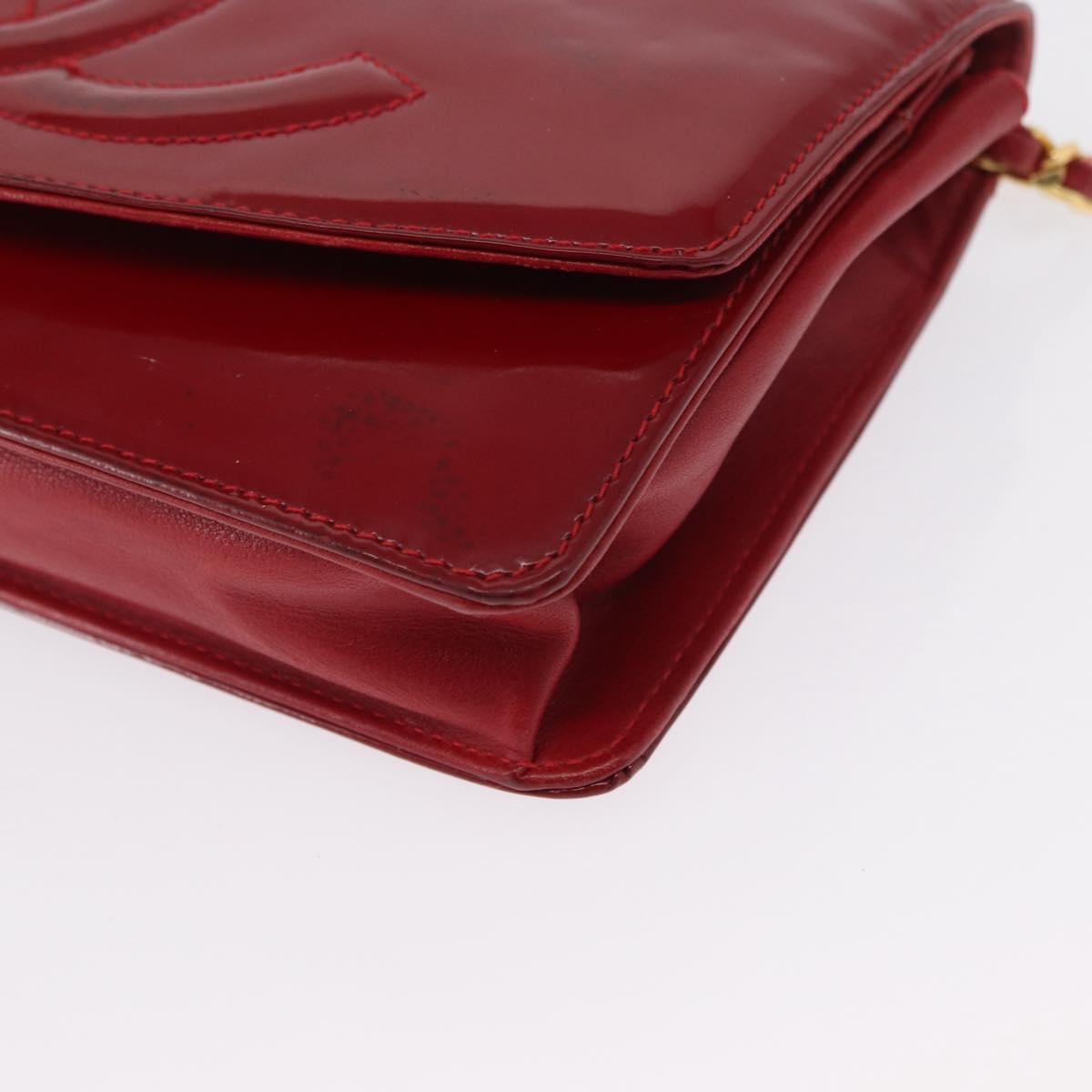 CHANEL COCO Mark Chain Shoulder Bag Patent leather Red Gold CC Auth 165902A