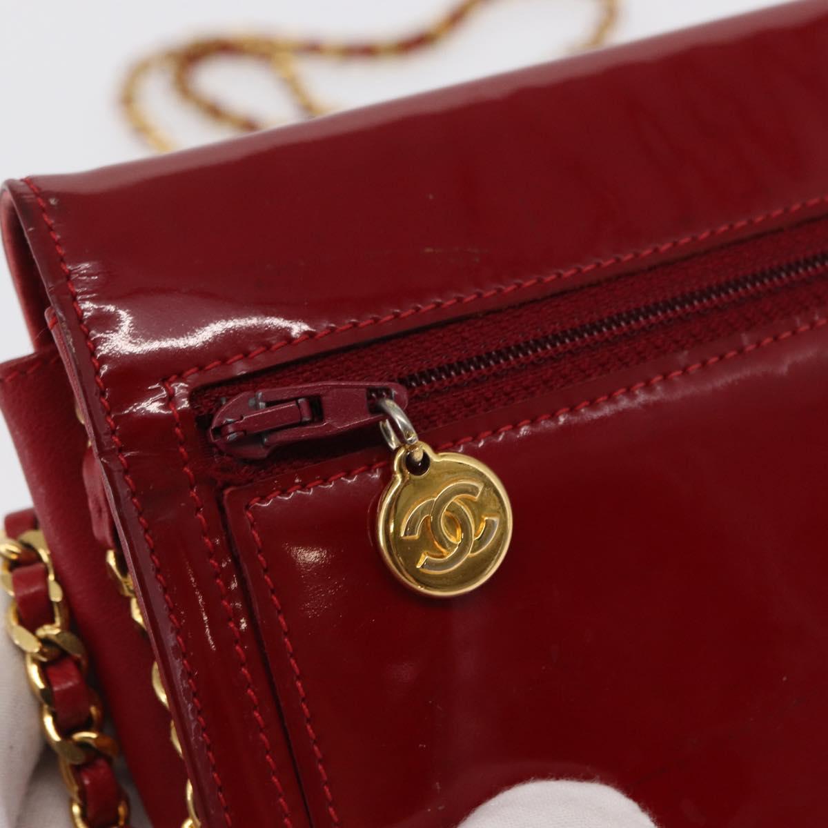 CHANEL COCO Mark Chain Shoulder Bag Patent leather Red Gold CC Auth 165902A
