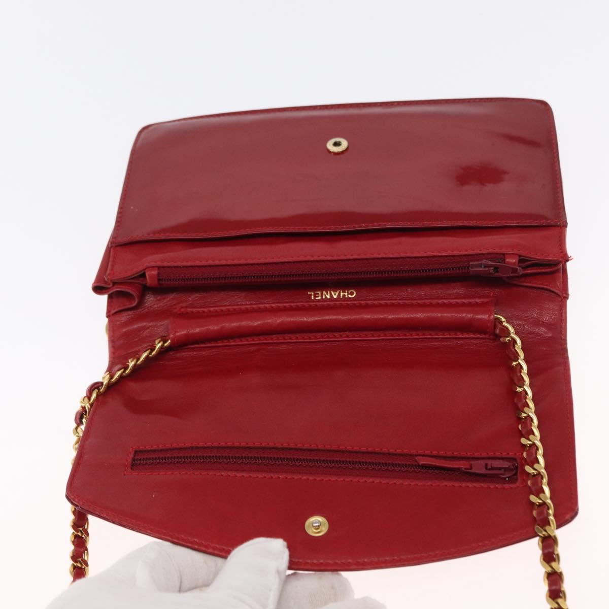 CHANEL COCO Mark Chain Shoulder Bag Patent leather Red Gold CC Auth 165902A