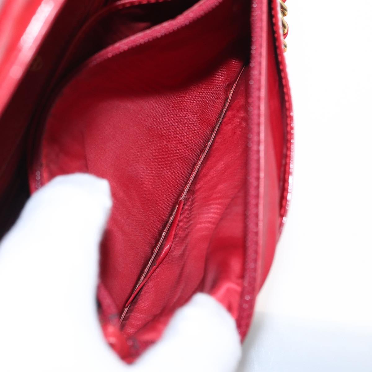 CHANEL COCO Mark Chain Shoulder Bag Patent leather Red Gold CC Auth 165902A