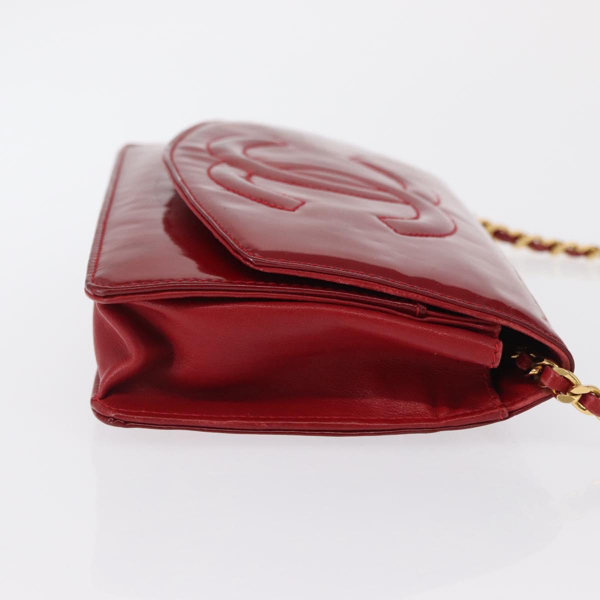 CHANEL COCO Mark Chain Shoulder Bag Patent leather Red Gold CC Auth 165902A