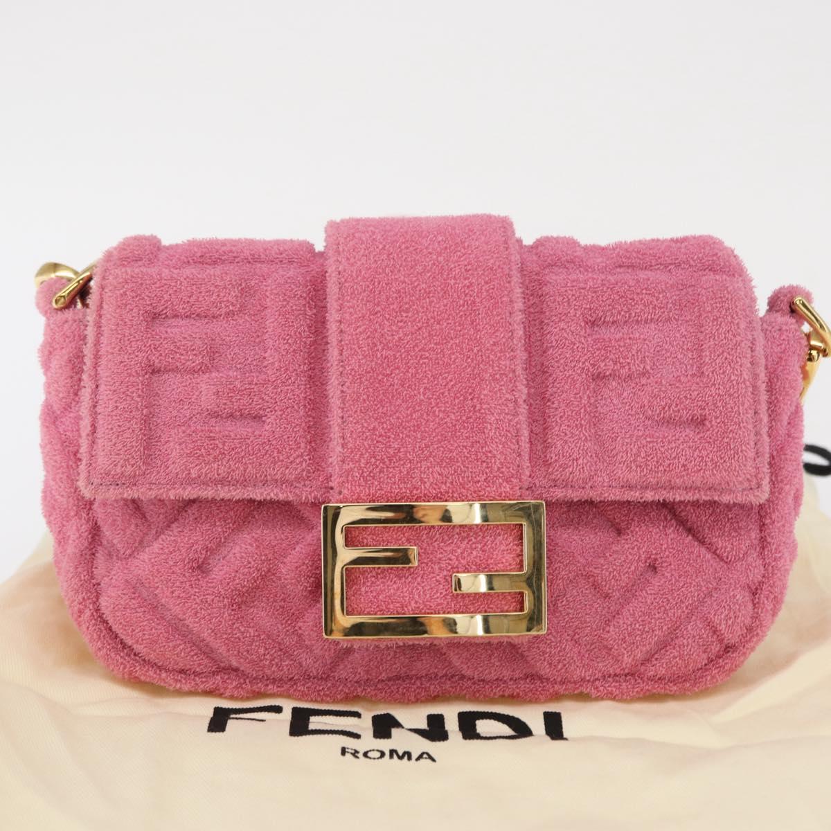 FENDI Zucca Canvas Mini Mamma Baguette Shoulder Bag 2way Pink Gold Auth 165907SM