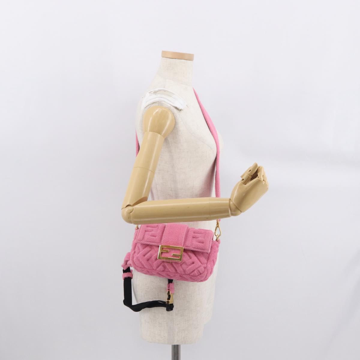 FENDI Zucca Canvas Mini Mamma Baguette Shoulder Bag 2way Pink Gold Auth 165907SM