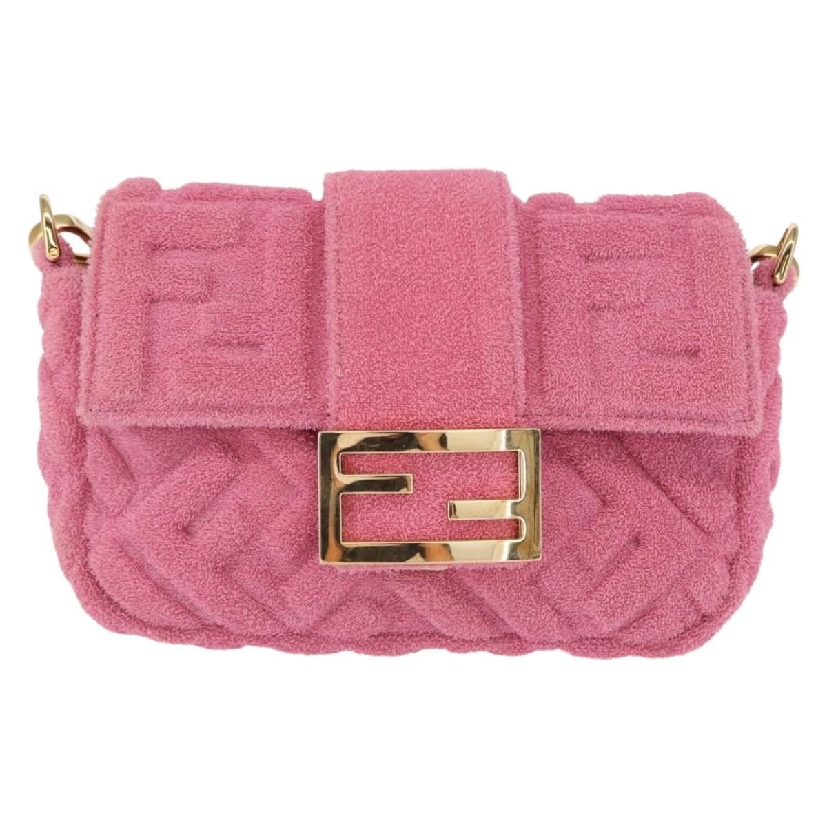 FENDI Zucca Canvas Mini Mamma Baguette Shoulder Bag 2way Pink Gold Auth 165907SM